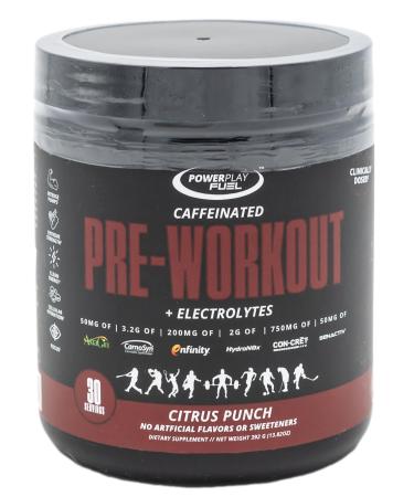 POWER PLAY FUEL All Natural Pre-Workout Powder with Electrolytes, Caffeine & Naturally Sweetened - High Powered & Loaded for Performance, Pumps, Focus & Energy - Citrus Punch, 30 Servings