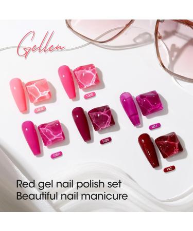 Gellen Red Gel Nail Polish Set 6 Colors 10 ML Pink Burgundy Glossy Shimmer Glitter Gel Polish Kit UV Soak Off UV Gel X Nail Art Manicure Salon DIY at Home Christmas Nails Gift Pink Red Carnival - Buy Online on GoSupps.com