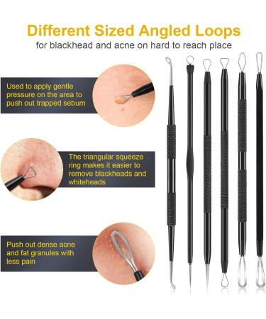 Pimple Popper Tool Kit - 15 PCS Professional Stainless Steel Blackhead Remover Set for Acne Removal - Includes Metal Case - Black - Buy Online on GoSupps.com