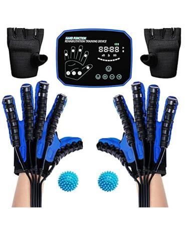Rehabilitation Robot Gloves Both Hands - 2022 Power Upgrade Strengthen Version Hemiplegia Finger Trainer Ai Smart Chip Splint Assistive Training Equipment for Hand Pain Relief blue two hands Blue two hands L