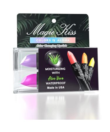 Magic Kiss Color Changing Matte Lipstick set Long Lasting Nutritious Lips Moisturizer Magic Temperature Color Change Lip Balm with Aloe Vera PH Lipstick Beauty Cosmetics Makeup MADE IN USA (2 Pack - Magenta & Lavender)