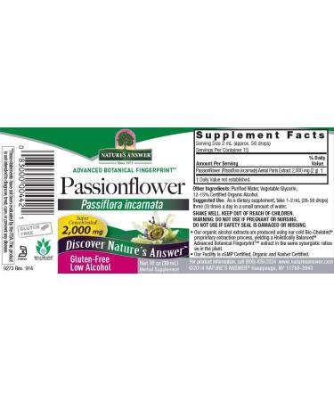 Nature's Answer Passionflower Extract 1600 mg - Low Alcohol 1 fl oz (30 ml) for Natural Calm - Buy Online on GoSupps.com