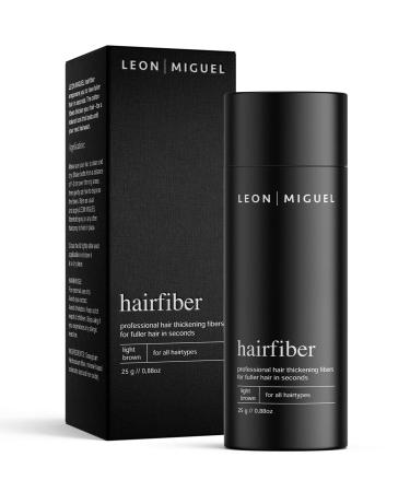 LEON MIGUEL Hair Fiber - Premium Hair Thickener Immediately Conceals Receding Hairlines Hair Loss Balding Areas and Thinning Hair Hair Powder | 25g (LIGHT BROWN)