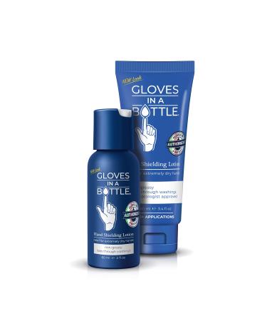 Gloves In A Bottle Shielding Lotion (One- 2 fl oz-60 ml & One - 8 fl oz-240  ml) With Pump Great for Dry Itchy Skin! Grease-less and Fragrance Free! 