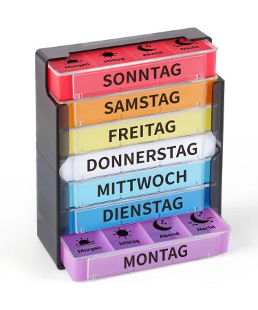 Opret tablet box 7 days in the morning in the evening at night pill box 7 days medication box 7 days pills box 7 days 4 compartments tablet dinos tablet weekly box supplement box organizer black lid