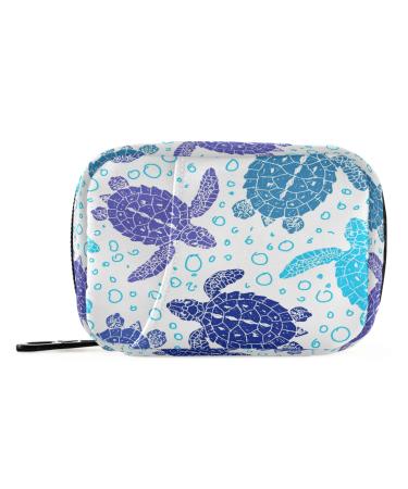 Naanle Vintage Sea Turtle Pill Box 7 Day Pill Case Travel Pill Organizer Bag with Zipper Portable Weekly Case Compact Size for Supplement Vitamin Holder Turtle & Blue