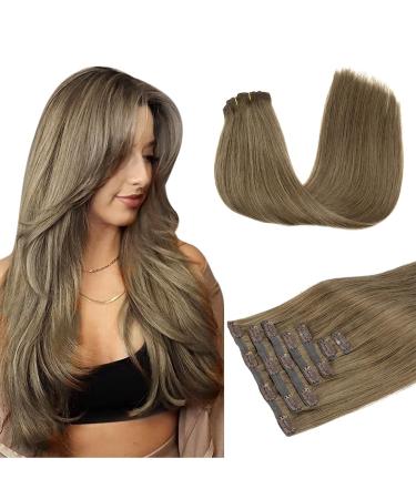 Doores real hair extensions clip in medium light brown 45cm 18 inch 7 pieces 110g seamless clip in extensions real hair extensions seamless remy human clips in hair extension seamless 45cm-111110g light brown near