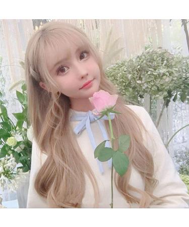 Buy Realistic Long Curly Wig for Women - Cute Gray & Light Pink Big Wave with Bangs - Natural Fluffy Hairstyle - International Shipping Available - Buy Online on GoSupps.com