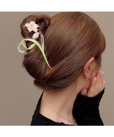 Gold Metal Lily Flower Hair Clip - Pink Floral Barrette for Strong Hold - Cute Fashion Hair Accessory for Thick & Thin Hair - Buy Online on GoSupps.com