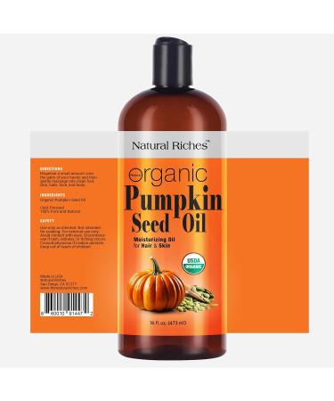 Natural Riches Pumpkin Seed Oil - USDA Organic 16oz Moisturizer | Pure Unrefined Cold Pressed Carrier Oil for Face Hair Body & Eyelashes - Buy Online on GoSupps.com