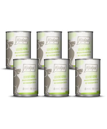 Mjamjam - Premium wet food for dogs - delicious beef on cooked potatoes with crispy peas 6 -pack (6 x 400 g) natural lamps with extra meat single beef 400 g (6 Pack)