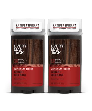Every Man Jack Men s Cedar + Red Sage Antiperspirant Deodorant - Stay Fresh with Antiperspirant Men s Deodorant - Odor Crushing Long Lasting Plant-Based and No Harsh Chemicals - 2.6 oz - 2 Pack
