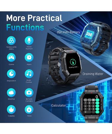Men's Military Smart Watch (Answer/Make Call) 1.85 HD Tactical Sports Rugged Smartwatch - Fitness Tracker with Heart Rate, Blood Pressure & Sleep Monitor - iPhone/Android - Black - Buy Online on GoSupps.com