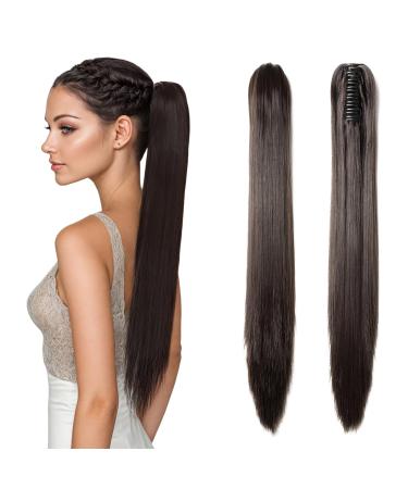 TESS Claw Clip in Ponytail Hair Extensions 21 Inches Straight Ponytail Extension #4A Dark Brown Hair Extensions Clip in Ponytail Brown for Women 140g 21 inch Dark Brown