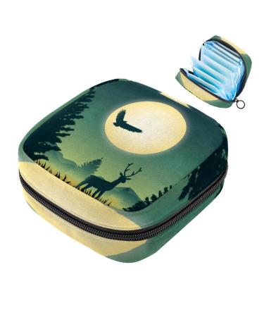 Beautiful landscape scene deer in the forest women's binding-storage bag large menstrual cup pocket with zipper periodic inserts bags panty liners tampons for girls and women multicolored 01