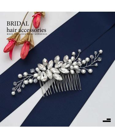 Catery Crystal Bride Wedding Hair Comb | Silver Bridal Hair Piece with Pearl Clips for Women & Girls - Buy Online on GoSupps.com