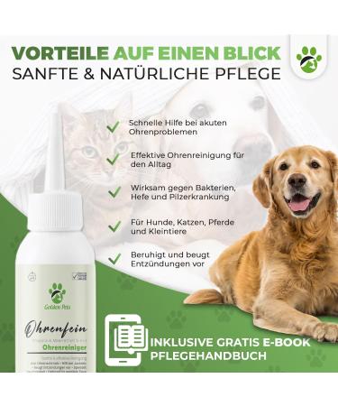 Golden Pets Test Grade Ear Cleaner for Dogs & Cats - 100% Natural 250ml - Relieve Itching & Inflammation + Free E-Book - Buy Online on GoSupps.com