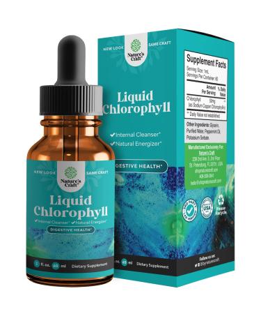 Natural Chlorophyll Liquid Drops for Water - Liquid Chlorophyll Mint Flavored for Digestive Support Bad Breath Gut Health Liver Support Whole Body Cleanse Anti Aging Skin Care and Immune Support 2oz