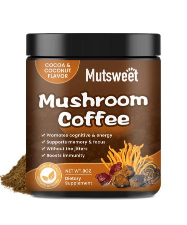 Mutsweet Super Mushroom Powder  8oz Coffee Alternative  Mushroom Supplement - Cacao  Lions Mane  Turkey Tail  Reishi  Chaga  Cordyceps for Energy  Focus  Immune Support