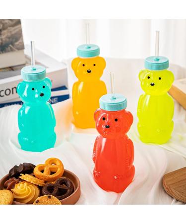 Honey Bear Straw Cup Set - 4 Baby Cups with Flexible Straws & Cleaning Brush | 8oz Juice Bottles for Infant Feeding | Ideal for Poor Oral Health - Blue - Buy Online on GoSupps.com