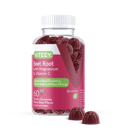 Beet Root Gummies with Magnesium & Vitamin C - Supports Healthy Circulation & Blood Pressure - Energy & Nitric Oxide Booster, Dietary Supplement & Immune Health - Berry Beet Flavor [60 Count 1 Pack]