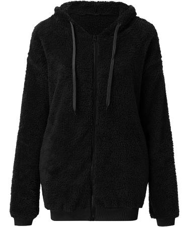 Cllios Women's Plus Size Hooded Fuzzy Fleece Jacket - 5XL Black - Buy Online on GoSupps.com