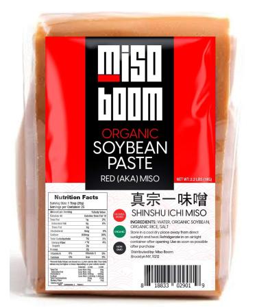 Miso Paste Red (Aka) Miso Soybean Paste, 2.2 lb, non-GMO, No MSG, Vegan - by Miso Boom Red Miso (Aka)