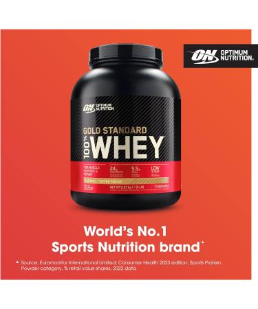 Optimum Nutrition Gold Standard 100% Whey Protein Powder - Caramel Toffee Fudge Flavor, 73 Servings, 2.27 kg - Buy Online on GoSupps.com