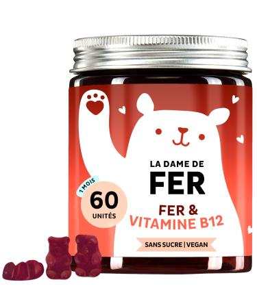 Bears with Benefits En cas de carence en fer : complexe vegan contenant du fer hautement dos des vitamines B12 B1 B6 C D3 & de l'iode - 60 unit s - Vegan - Sans sucre