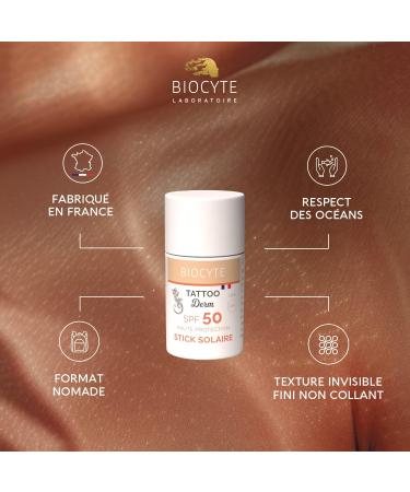 BIOCYTE Tattoo Stick Solaire SPF 50 - Protection Solaire Tatouage Huile De Coco - Tous Types De Peau - R sistant A L'Eau & Fini Invisible Non Gras - 18g - Buy Online on GoSupps.com
