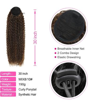 30 Long Curly Drawstring Ponytail Extension - Mix8/10# Synthetic Hairpiece for Women - Buy Online on GoSupps.com
