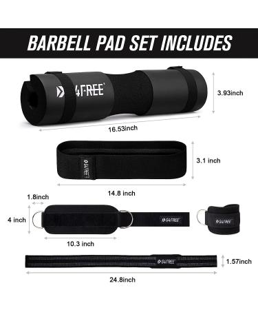 G4Free 9Pcs Barbell Pad Set for Squat, Hip Thrusts, Lunges - Olympic Bars with Gym Ankle Straps, Hip Resistance Bands, Lifting Strap, Carry Bag - Black - Buy Online on GoSupps.com