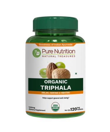 Pure Nutrition Organic Triphala Tablet - 1200mg | 120 Count | USDA Organic | Powerful Blend of Amlaki + Haritaki + Bibhitaki to Support Healthy Digestion | Non-GMO | Gluten-Free 120 Count (Pack of 1)
