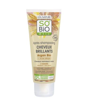 So'Bio tic | Conditioner for Shiny Hair | Organic Argan Oil & Oleic Acid for Detangling Deep Hydration & Silky Shine | Vegan & Sulfate Free | 6.76 fl oz