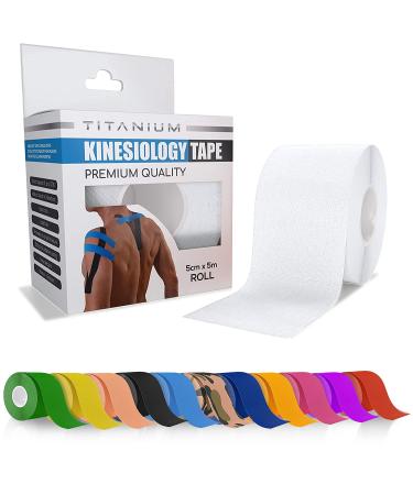 Titanium Sports Kinesiology Tape - 5m Roll of Elastic Water Resistant Tape for Support & Muscle Recovery - Quality Sports Tape (White)