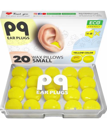 PQ Soft Silicone Ear Plugs - 20 Waterproof Earplugs for Swimming and Sleeping Kids  Swim Ear Plugs for Adults Small Ears  Noise Reduction Ear Protection  Sound Blocking Level 32 Db (20 Pillows) Yellow