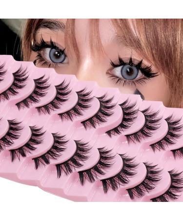 AUGENL 10Pairs False Eyelashes Cute Japanese Style Makeup Thick Eye Lash Extension Cosplay Anime Makeup Eyelashes Reusable Lashes Manga Eye Makeup Tools (H03)
