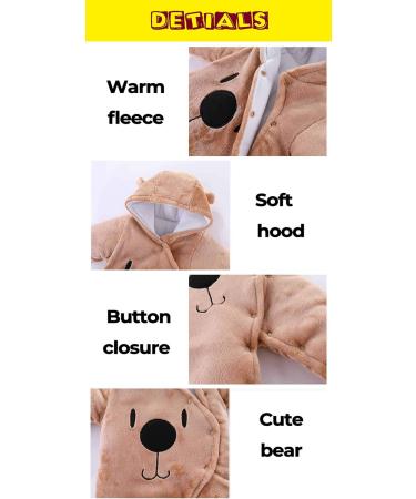Voopptaw Warm Baby Winter Jumpsuit | Fleece Romper Suit for 0-12 Months | Cute Thick Bear Snowsuit in Pink | 0-3 Months - Buy Online on GoSupps.com
