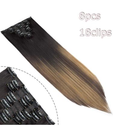 Silk-co 26 Clip in Hair Extensions 8Pcs - Natural Black to Blonde Ombre Synthetic Heat Resistant Hairpiece Extension - Buy Online on GoSupps.com