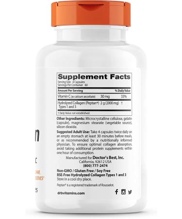 Doctor's Best Collagen Types 1 & 3 with Peptan 500mg - 240 Capsules for Healthy Skin & Joints - Buy Online on GoSupps.com
