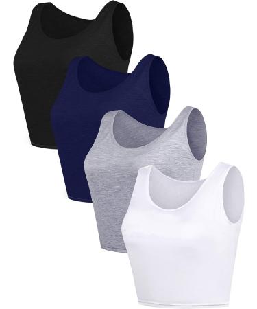 4-Piece Women's Basic Crop Tank Top Set - Short Sleeve Sports Crop Tops in Black, White, Gray, Navy (Medium) - Buy Online on GoSupps.com