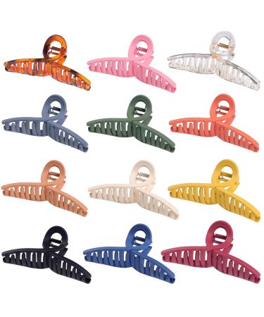 Sisiaipu 4.3 Inch Large Hair Claw Clips 12 Pcs Big Hair Clips for Thick Hair Rectangle Hair Clips for Women and Girls Nonslip Acrylic Claw Clips Hair Banana Jaw Clips Hair Accessories (Colorful)