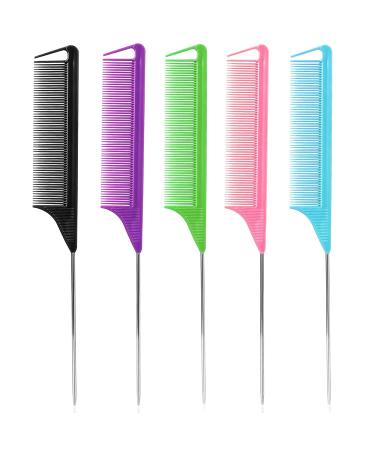 Rat Tail Combs for Hair Stylist: 5Pcs Parting Comb for Braids  Metal Long Steel Pin Rat Tail Teasing Combs  Professional Hair Salon Quality Combs for Women (A Style) color
