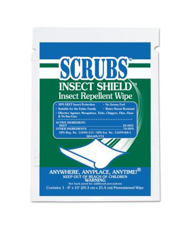 Scrubs 91401 Insect Shield Insect Repellent Wipes, 8 x 10, White, 100/Carton