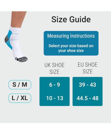 360 RELIEF Compression Ankle Socks - Sprained Ankle Supports for Plantar Fasciitis, Foot Swelling, Heel Spurs, Pregnancy - L/XL White/Blue + Mesh Laundry Bag - Buy Online on GoSupps.com