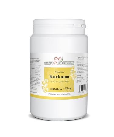 Kurkuma + black pepper tablets 660mg active ingredient (curcuma curcumin + piperin) 730 tablets premium quality made in Austria tablets instead of capsules vegan tablets 730 pieces (1 Pack)