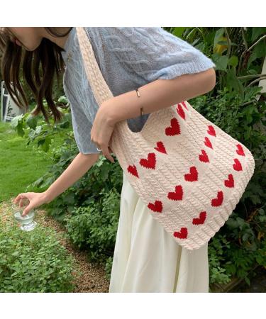 Buy Lovehomily Women's Color Blocked Crocheted Shoulder Bag - Light Large Capacity Handbag with Top Handle & Pendulum Pocket in Apricot | International Shipping Available - Buy Online on GoSupps.com