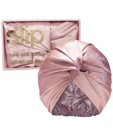 Slip Silk Turban in Pink  One Size (21 - 28 ) - Double-Lined Pure Mulberry Silk 22 Momme Hair Turban - Hair-Friendly  Lightweight and Multipurpose Head Wrap + Sleeping Cap for Curly + Thick Hair Types
