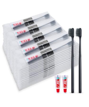 Disposable Toothbrushes with Toothpaste Individually Wrapped  Travel Kit Whit Plastic Zip Bag Toothbrush Head Cover  Bulk Toothbrush for Homeless Travel Shelter Hotel Guest Apartment 100 pieces Black