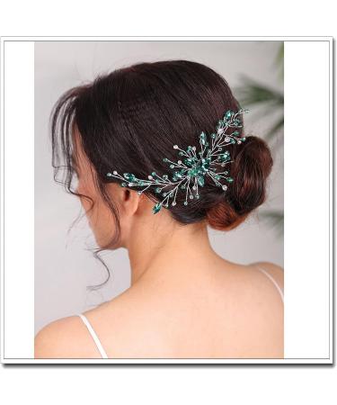 Green Hair Comb Wedding Hair Pieces Rhinestone Hair Accessories for Brides Bridesmaid Emerald Green Hair Vine Comb for Women and Girls Prom Party Festival Handmade Hair Clip(Sliver) - Buy Online on GoSupps.com
